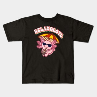 Cool Relaxolotl Likes To Relax A Lot - Chill Vibes Axolotl Boba Tea at the Beach Kids T-Shirt